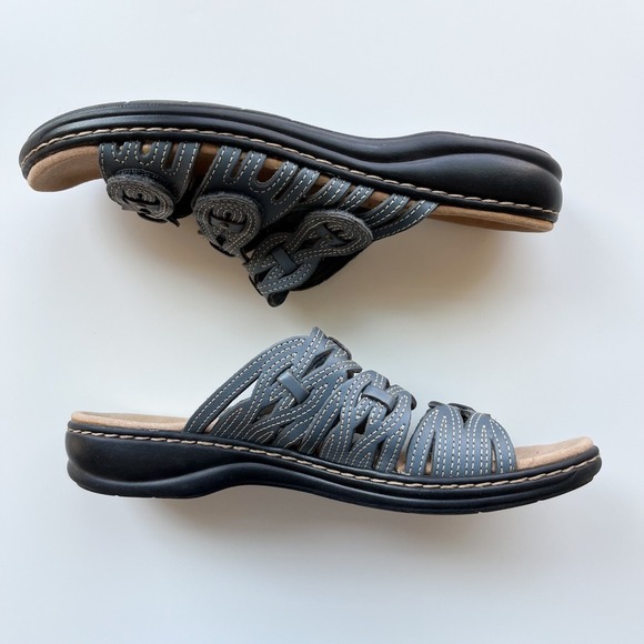 Clarks Leisa Faye Blue Leather Slide Sandals Womens 8 Comfort Casual - Picture 5 of 10